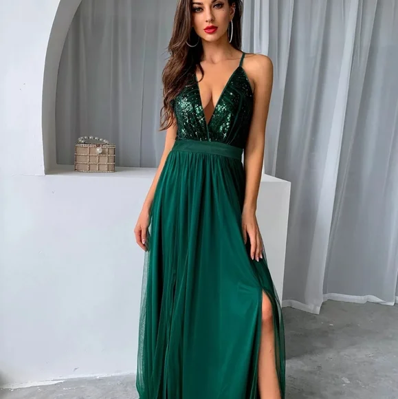 green emerald velvet dress Primavera Couture 3912 Prom Dress Long Beaded Backless Dress Slit sequ –  Glass Slipper Formals